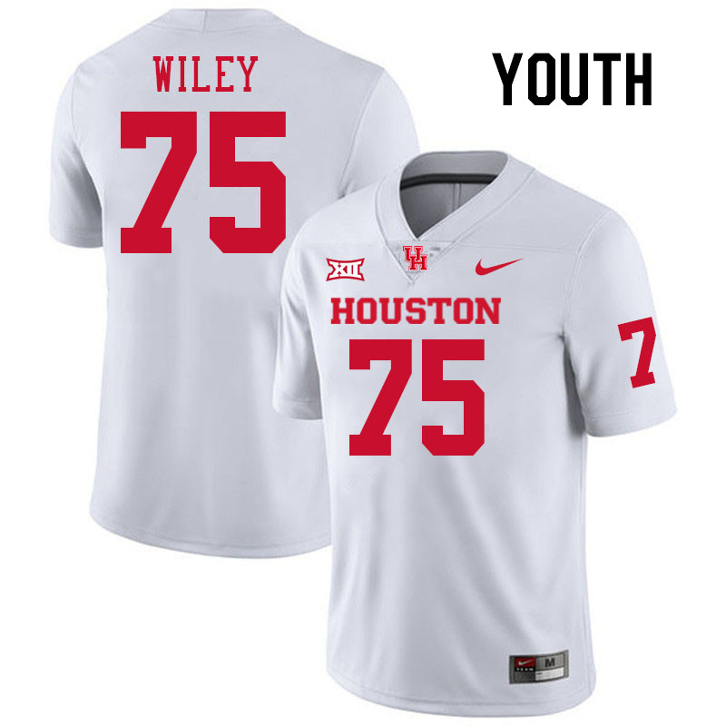 Youth #75 Jake Wiley Houston Cougars College Football Jerseys Stitched-White